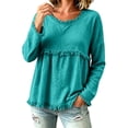 thumbnail image 3 of Harpily Long Sleeve Shirts for Women Crew Neck Loose Fit Tops with Tassel Fringe Womens Blouses for Daily Leisure Vacation Outfits, 3 of 3