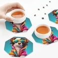thumbnail image 7 of Fuzoiu Colorful Sunglasses Dog Print Leather Coasters Set,Drink Coasters Set of 6,for Tabletop Protection, Durable PVC Coasters,Home Décor and Housewarming Gift,Octagon, 7 of 7