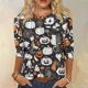 thumbnail image 2 of Camiseta de Halloween de manga 3/4 para mujer: camiseta informal con estampado espeluznante de calabaza, murciélago y telaraña, 2 of 5