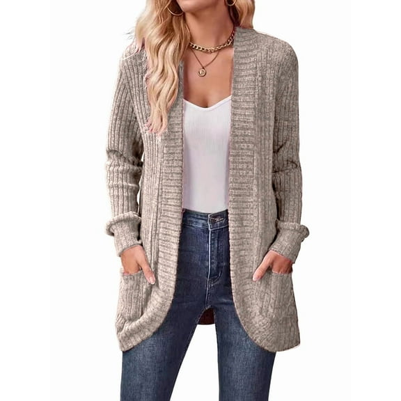 Women'S Long Cardigan, Autumn and Winter Long Sleeve Front Open Sweater with Pockets  XL