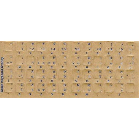 Greek Keyboard Stickers - Labels - Overlays with Blue Characters for White Computer Keyboard