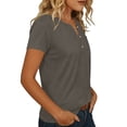 thumbnail image 4 of Rutainlusire Womens Casual Notch V-Neck Button Tops Ladies Breathable Relaxed Fit Plain Color Summer Short Sleeve Tops, 4 of 6