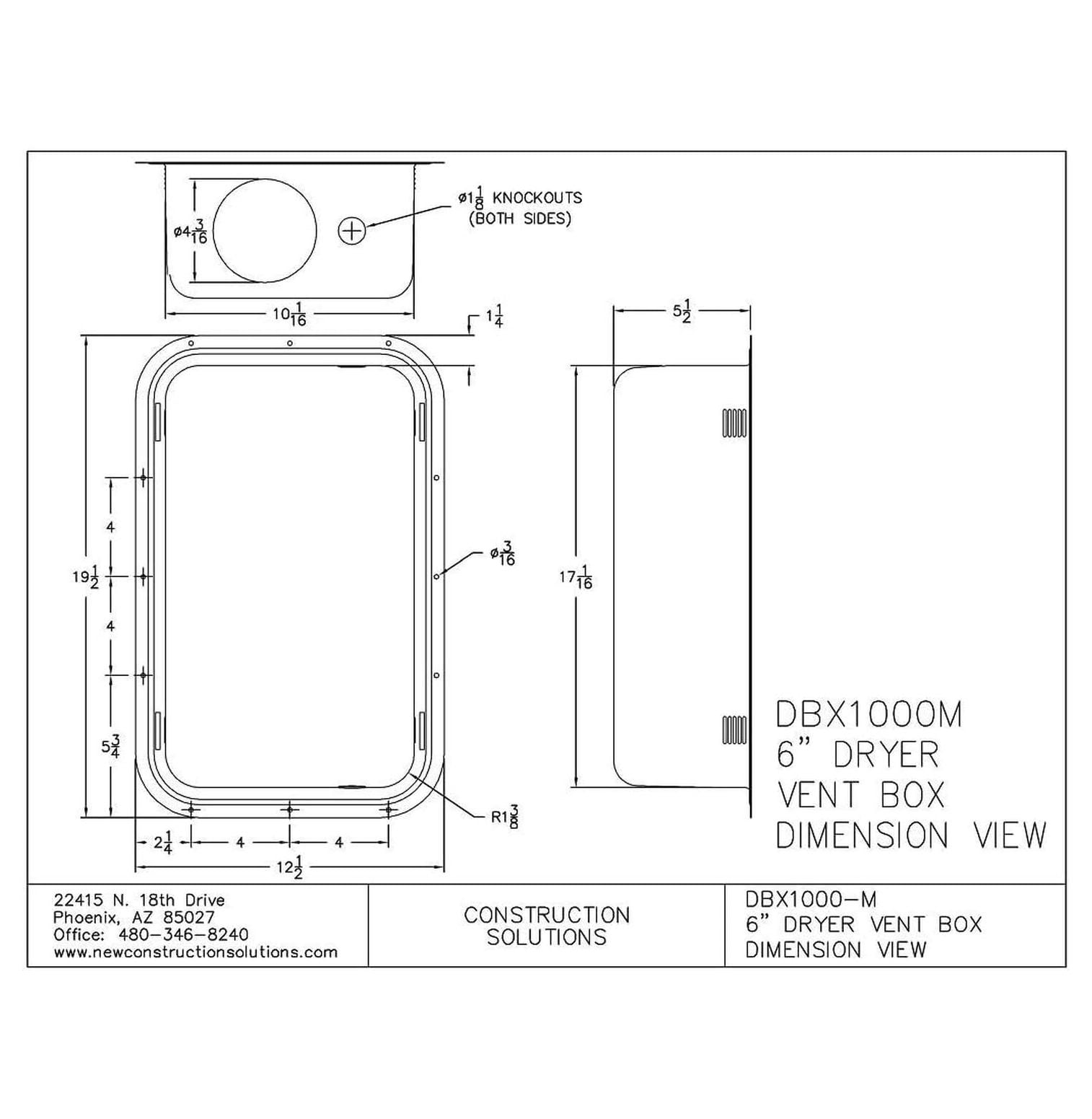 Dryer Vent Box 6 Inch - Metal Wall Vent for Dryer - 2x6 Framing - White Powder Coated - with Snap-On Trim Ring - Down Venting Compatible