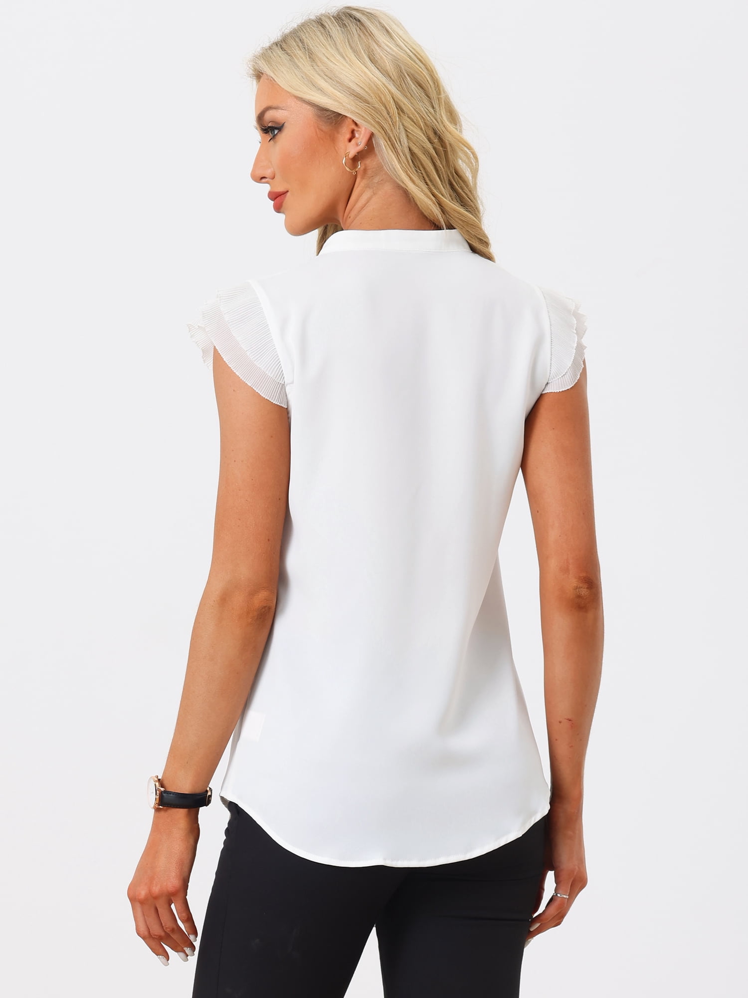 DARING DIVA Women's V Neck Ruffle Short Sleeve Top Blouse XL White