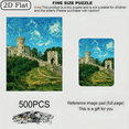 thumbnail image 2 of 500pcs Van Gogh-Style Castle in the Clouds Puzzle for - Medieval Castle Starry Sky Inspired Art, Challenging Large with Green Fields Blue Brushstrokes, Gift for Artists (Beginner-Friendly), 2 of 9