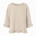 thumbnail image 6 of Towmus Womens 3/4 Sleeve Tops Knit Cotton Ladies Blouses Crew Neck T Shirts for Women Loose Fit Ruffle Sleeve Tunic Tops, L, Khaki, 6 of 8