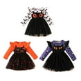 thumbnail image 4 of Hotiary Toddler Spring and Autumn Patchwork Mesh Dress Halloween Long Sleeved Crew Neck Bat Print Skirt for Girls 1-5 Years Old, 4 of 5