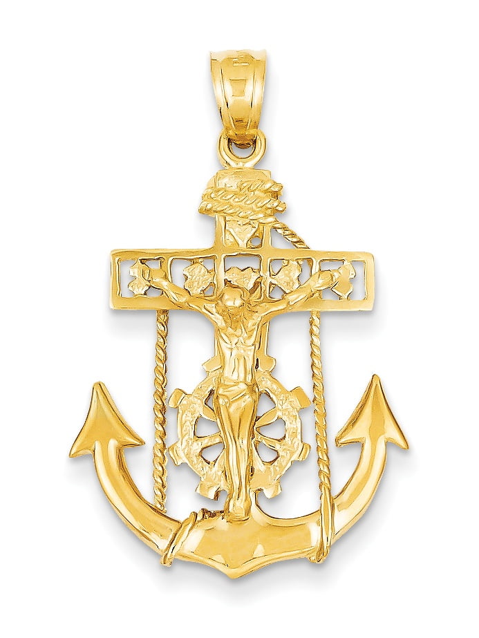 14k Yellow Gold Mariners Cross Crucifix Pendant Charm