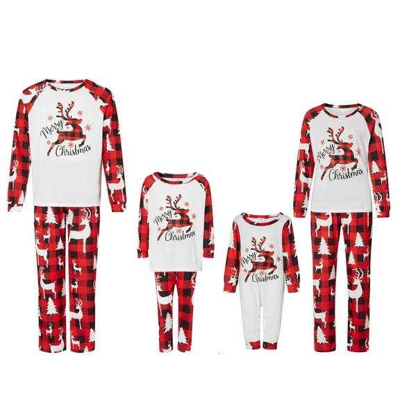 Christmas Pajamas for Family Matching Pjs Xmas Jammies Elk Print Plaid Sleepwear Santa Elk Holiday