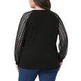 thumbnail image 3 of Blusas T-Shirts de Mujer Plus Size Agnes Orinda con Encaje, Cuello Redondo, Manga Larga, Casual, Sueltas, 3X, Negro, 3 of 6