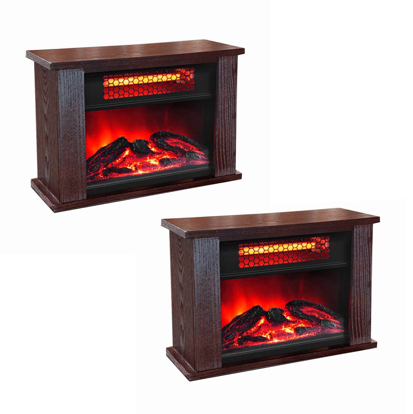 LifeSmart 750W Infrared Electric Mini Wood Fireplace Heaters, Dark Oak