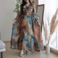 thumbnail image 1 of Plus Size High-end Dress Classic Large-volume Double-layer Ruffle High-waisted Fairy Women's Skirt Oil-color Elegant Neckline, 1 of 5