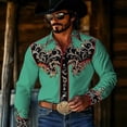thumbnail image 2 of CONZONE Mens Western Cowboy Shirts Long Sleeve Buttons Down Shirts for Men Trendy Embroidered Lapel Soft Lightweight Tops, 2 of 4
