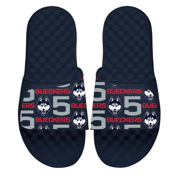 Unisex-ISlide Paige Bueckers Navy UConn Huskies Team Pattern Slide Sandals