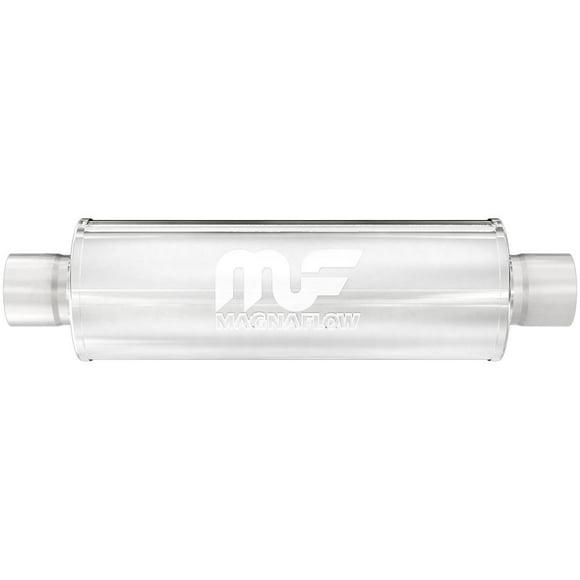 Magnaflow Performance Exhaust Muffler 10416 4 Inch Diameter Satin Stainless Steel Case; Single Center 2-1/2 Inch Inlet; Single Center 2-1/2 Inch Outlet; 14 Inch Body/20 Inch Overall Length