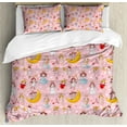 thumbnail image 1 of Angel Queen Size Duvet Cover Set, Fairies Playing Music Halo Cheerful Supernatural Creatures Nursery Theme, Decorative 3 Piece Bedding Set with 2 Pillow Shams, Earth Yellow Pale Pink, by Ambesonne, 1 of 3