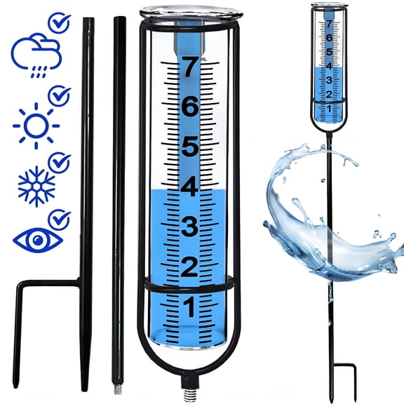 HIBIBUD Rain Gauge 7" Freeze Proof Rain Gauge Outdoor Rain Gauges for Yard with Stake,Decorative Rain Measure Gauge for Garden,Deck,Lawn with Large Numbers,Adjustable Height