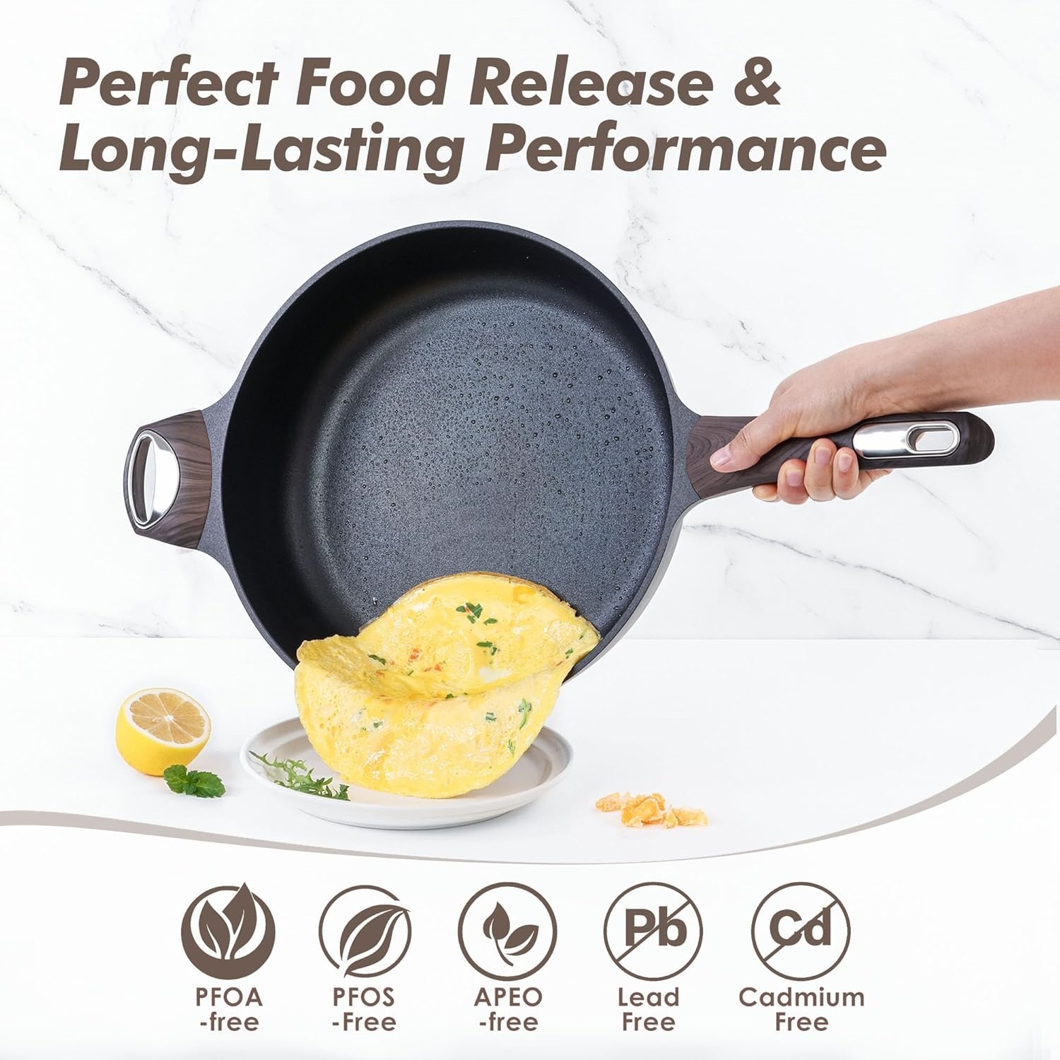 Nonstick Frying Pan Skillet with Lid, 12 Inch Large Deep Frying Pan, 5 Qt Non Stick Saute Pan with Cover, Induction Pan, Healthy