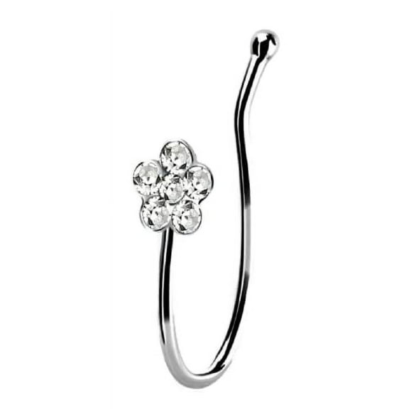 Body Accentz Nose Ring Nose Clip with a Wired CZ Flower Stud Sterling Silver