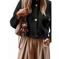 thumbnail image 3 of Womens Cropped Cardigan Sweaters Button Up Chunky Knit Long Sleeve Stand Collar Open Front Loose Jackets Black XL, 3 of 7