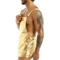 thumbnail image 2 of Alvivi Men's Shiny Metallic Bib Overalls Dungarees Suspender Hot Shorts Pants Festival Party Clubwear Gold 3XL, 2 of 7