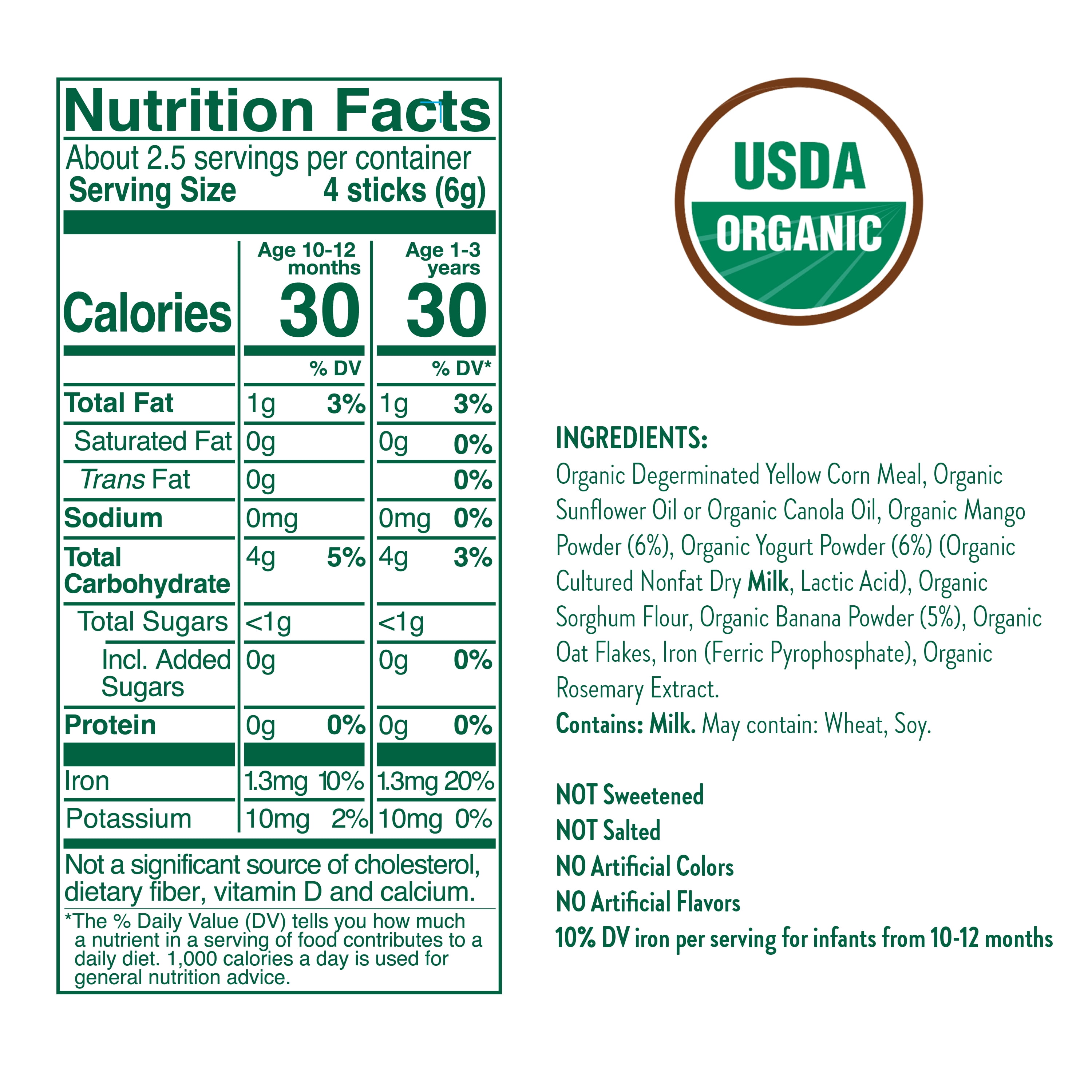 Little Bellies Organic Mango Yogurt Pick-Me Sticks 0.56 oz