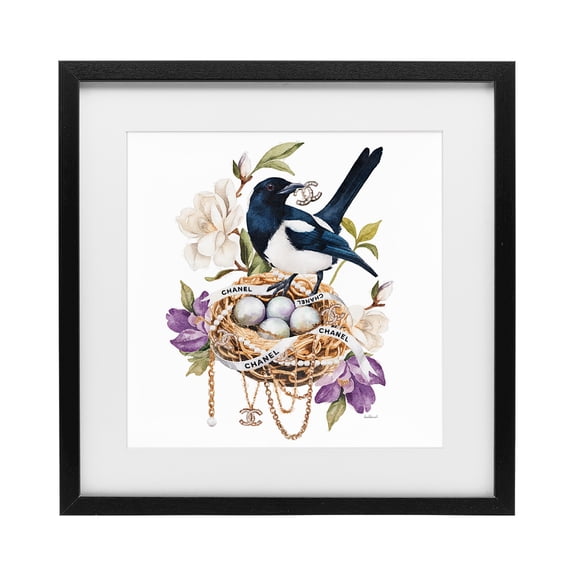 Stupell Industries Glam Birds Nest Magnolia Black Framed Print Under Glass, design by Amanda Greenwood
