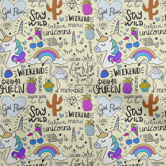 oneOone Polyester Spandex Light Gray Fabric Unicorn Pattern Sewing Material Print Fabric By The Yard 56 Inch Wide