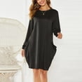 thumbnail image 2 of Lilgiuy Ladies Round Neck Loose Long Sleeves Mid Length Pocket Decor Women Dresses Black 2022 Fall Winter, 2 of 5