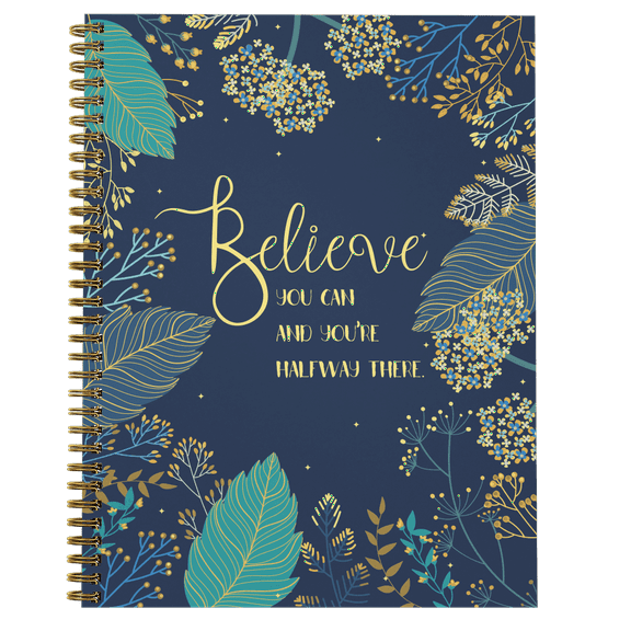 Softcover Believe You Can 8.5" x 11" Motivational Dot Grid Journal/Spiral Notebook, 120 Dot Grid Pages, Durable Gloss Laminated Cover, Gold Wire-o Spiral. Made in the USA