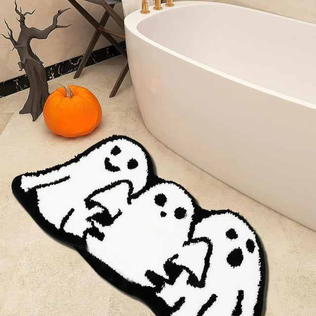 EazyTech Halloween Ghost/Spider Web Plush Bath Rugs Absorbent Thick Floor Mat - Bathroom & Living Room Decor Mat with Anti-Slip Bottom for Doorway, Kitchen, Porch