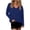Blue, variant on Womens Blouses Casual Solid Pleated Long Sleeve V-Neck Tops Daily Shirts S-2XL