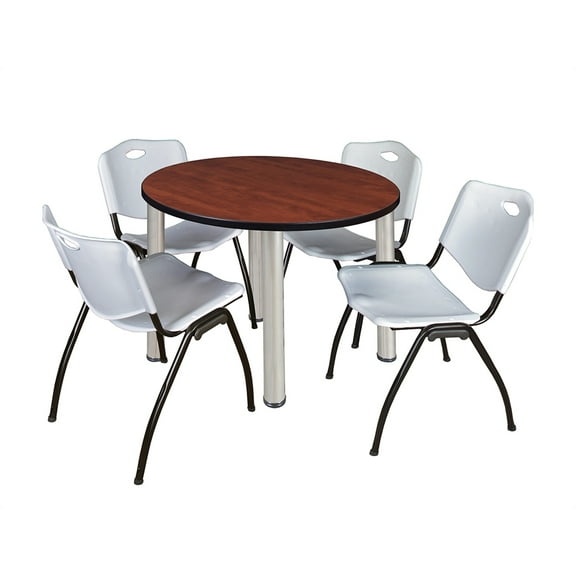 Regency 42 in Round Breakroom Table- Maple Top, Black Legs, 4 M Stack Chairs- Grey