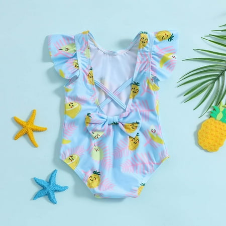 

Gubotare Summer Toddler Girls Ruffles Pineapple Prints 1 Piece Swimwear Beach Onesie Swimsuit Bikini Girl Long Blue 2-3 Years