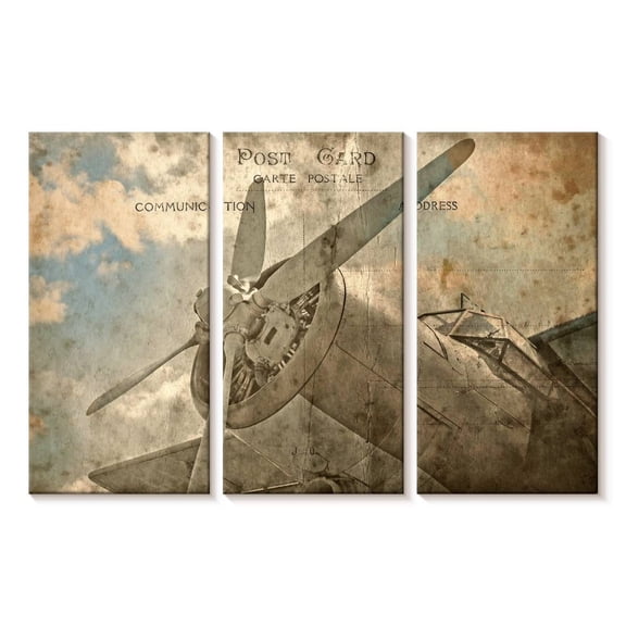 Elephant Stock Vintage Plane Wall Art - Horizontal Multi Panel Canvas - Living Room Wall Decor - Transportation Multi Panel - Brown And Beige Decor - 23" x 14"