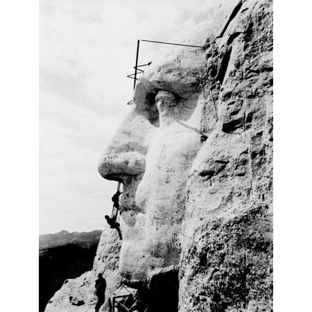 Mount Rushmore Charm - Construction of George Washingtons face on Mount Rushmore 1932 Poster Print by John ParrotStocktrek Images