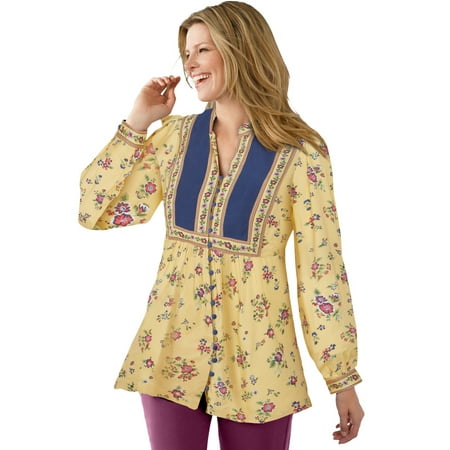 

Woman Within Women s Plus Size Button-Front Mixed Print Tunic Tunic