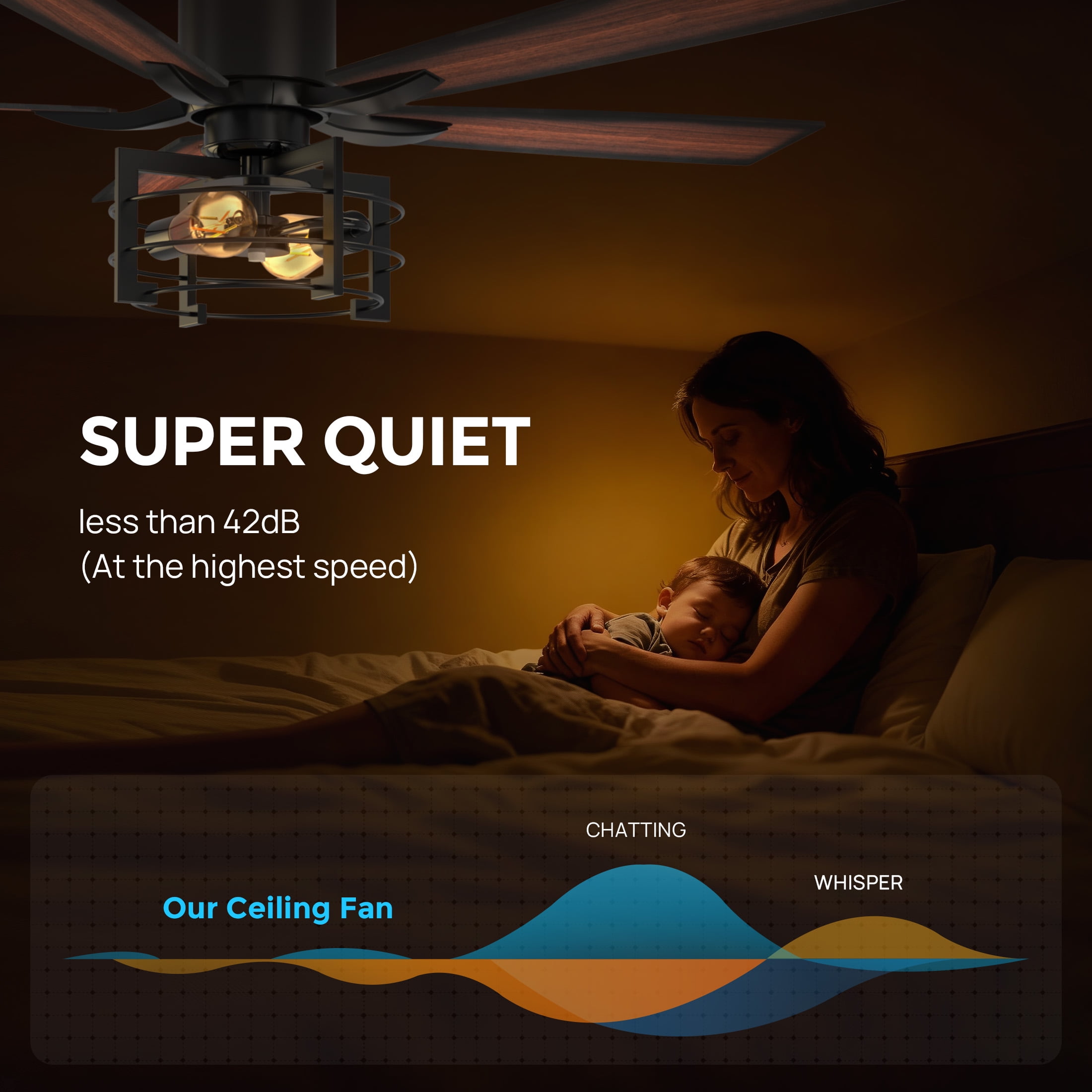 Consciot 52 Inch Ceiling Fans With Lights & Remote, Reversible Motor, Modern Farmhouse Caged Ceiling Fan, 5 Double Finish Wood Blades, Rustic Ceiling Fan For Porch, Living Rooms, Bedroom, Black
