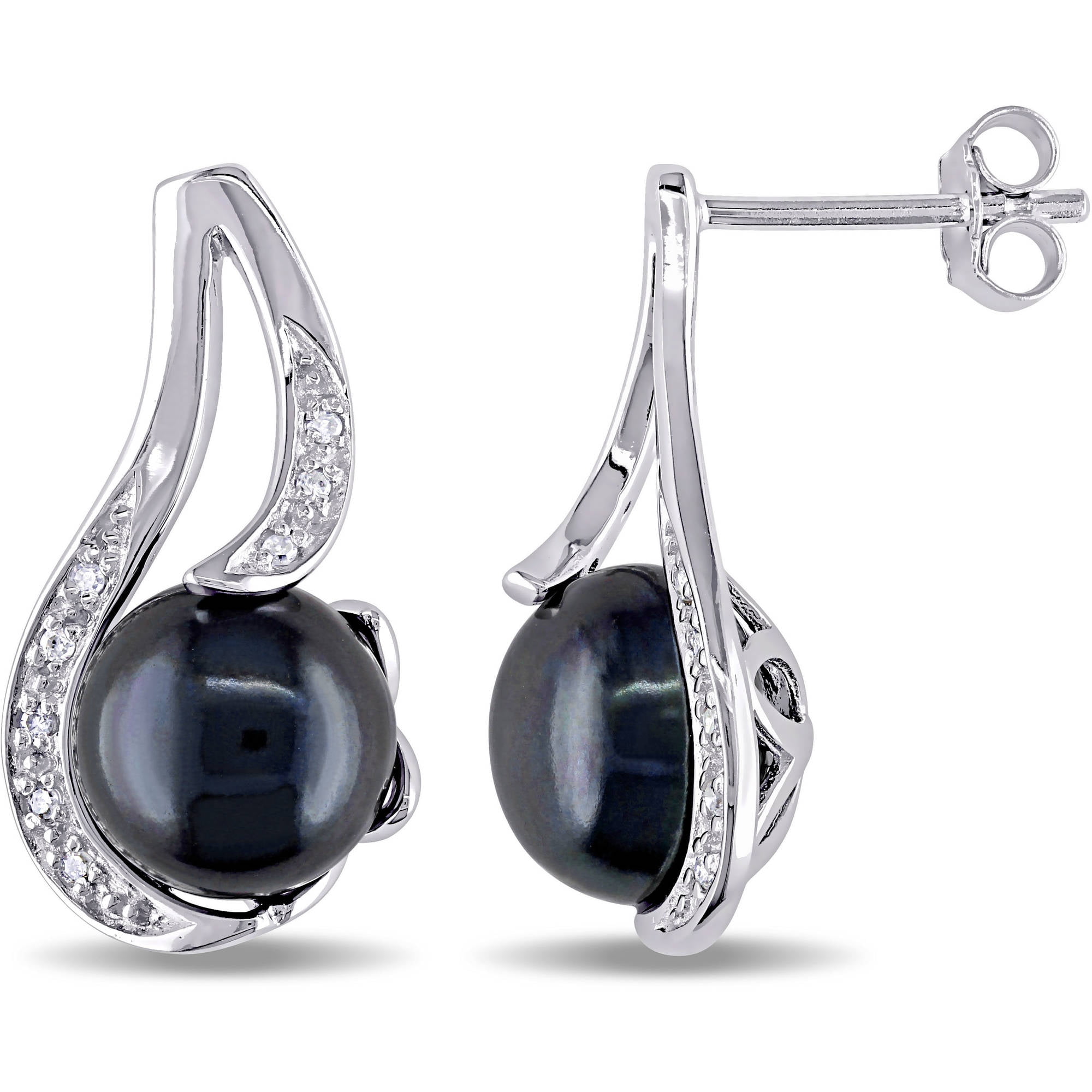 99.5mm Black Cultured Freshwater Pearl and DiamondAccent Sterling