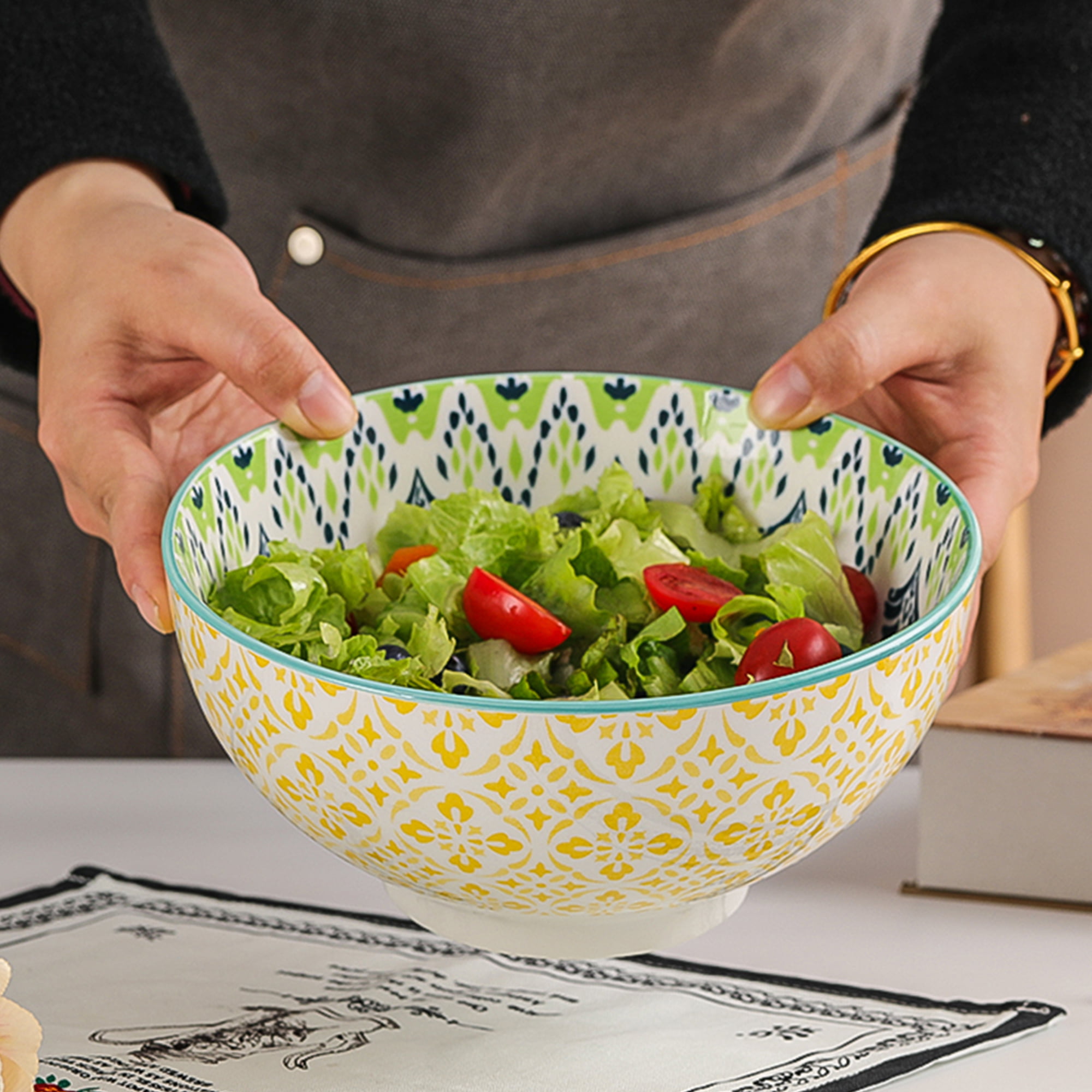 Large Plastic Mixing Bowl 3L / 5L Round Salad Serving Baking Bowl  Grey/Taupe/Red