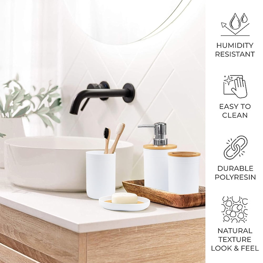CERBIOR 6-Piece Bamboo Bathroom Accessory Set, Modern White