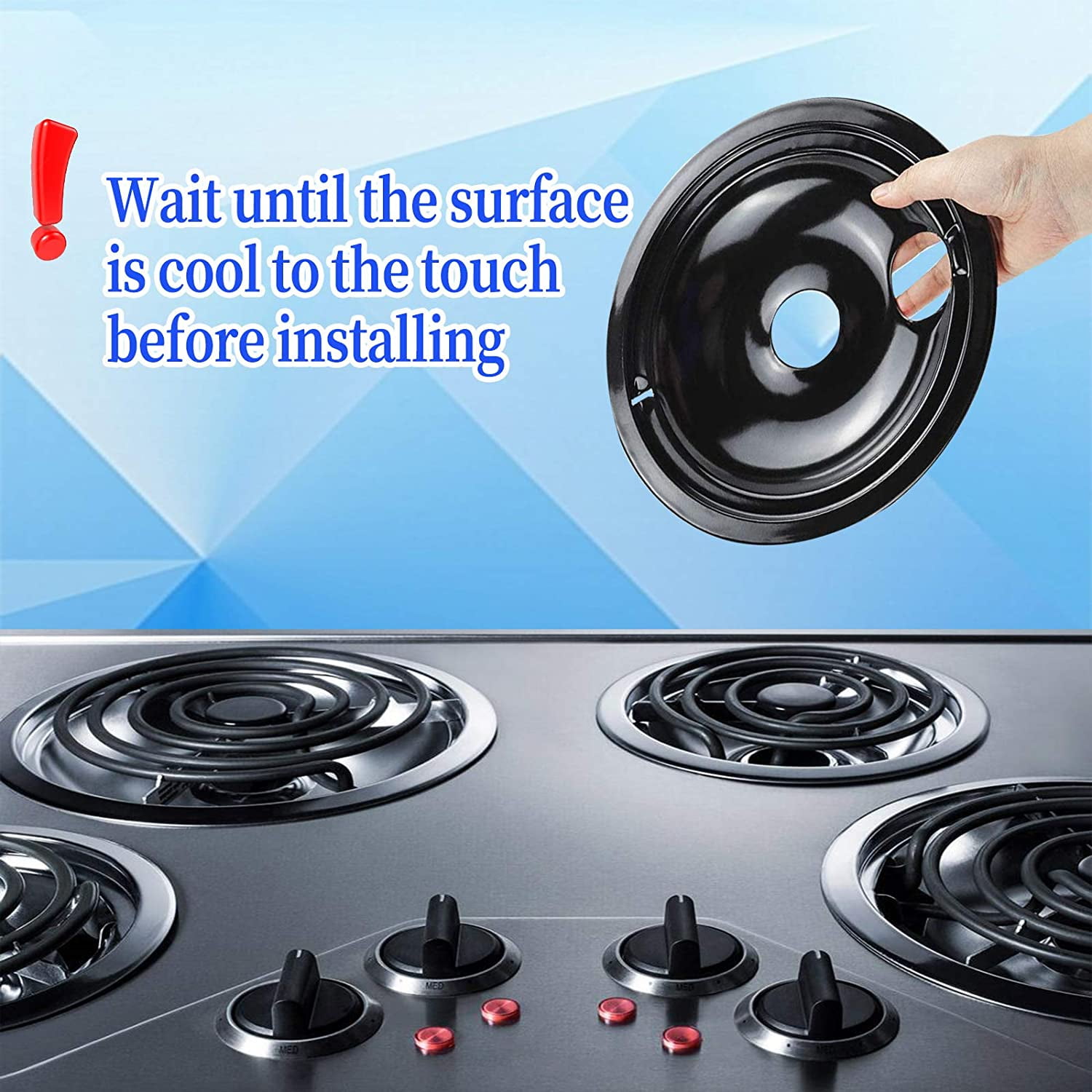 Black Stove Burner Drip Pans Replacement for GE Hotpoint Electric Stove Burner, (2) 8" WB31M19 (2) 6" WB31M20 Set by