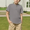 thumbnail image 2 of AJTQTH Boys Short Sleeve Henley Shirt Cute Kids Casual Solid Color 1/4 Button Front Summer T-Shirts Tops Vacation Tees Gray 11-12 Years, 2 of 8