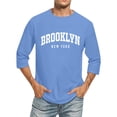 thumbnail image 5 of Men T Shirts for Men 3/4 Sleeve Crewneck Solid Color Tee Top with City Name Letter Design Comfortable Fit Blue 4XL, 5 of 5