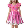 thumbnail image 2 of ATOGUTA Size 3T-14 Party Dress for Girls Ruffle Sleeve Summer Beach Holiday A-Line Cute Midi Casual Sundress Pink, 2 of 5
