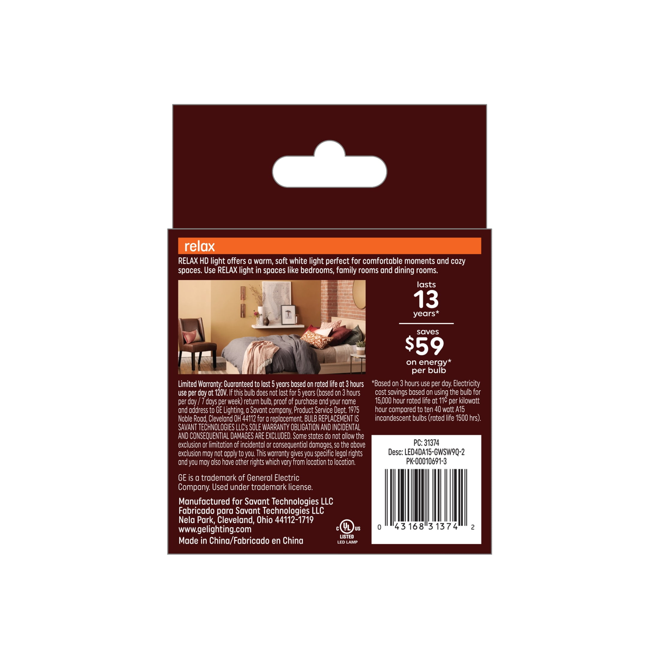 GE Relax HD LED Ceiling Fan Light Bulbs, 40 Watts, Soft White, A15 Bulbs, Medium Base, 2pk