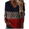 thumbnail image 1 of Pompotops T-Shirt Décontracté à Manches Longues pour Femmes Grande Taille Patchwork Léopard Col en V, 1 of 1