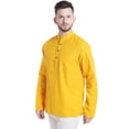 thumbnail image 2 of Shatranj Men's Mandarin Collar Pintucked Cotton Indian Kurta Tunic; Yellow, 2 of 5