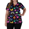 thumbnail image 3 of Cartoon Printed Scrubs For Women Vneck Medical Scrub Tops Short Sleeve Stretch Nurse Uniform Fashion Scrub Tops With Pocket Navy M, 3 of 5