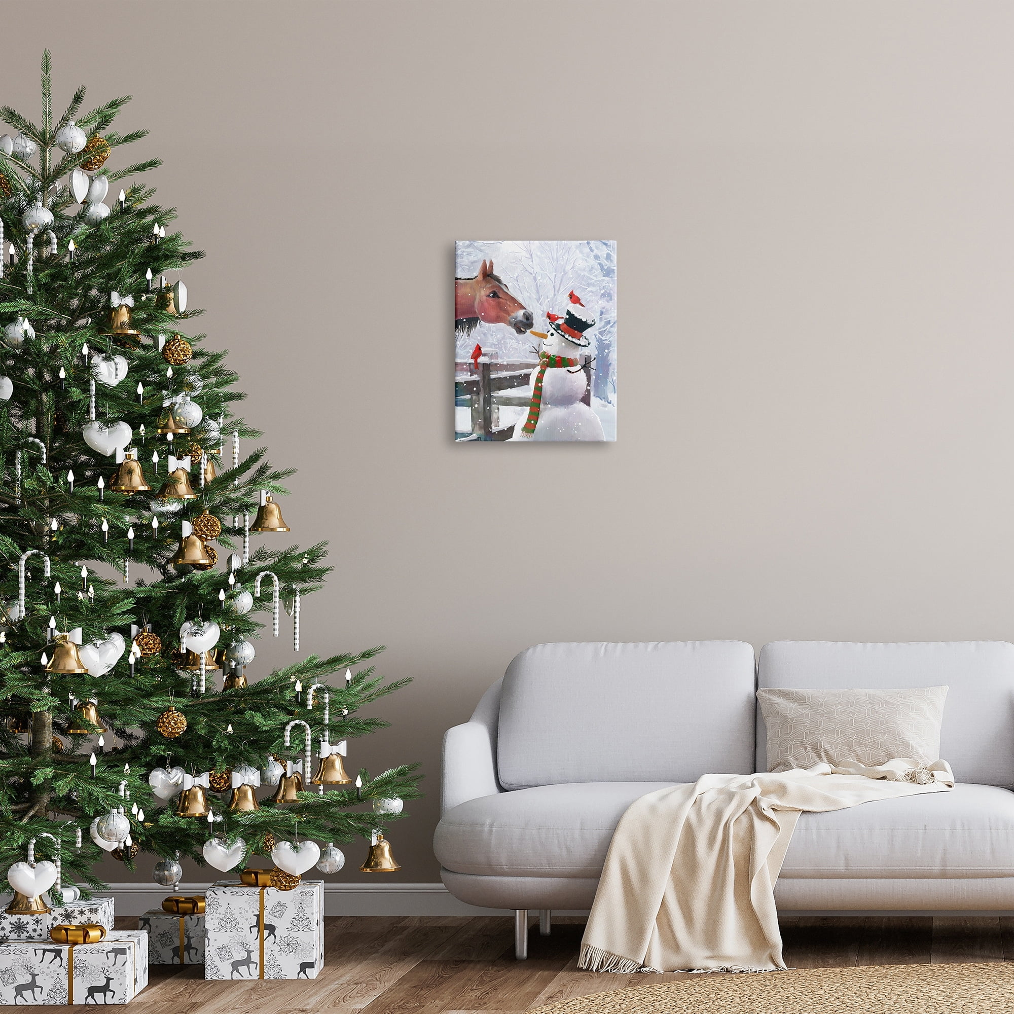 Stupell Industries Horse Eating Snowman Carrot Scene Holiday Painting Gallery Wrapped Canvas Print Wall Art